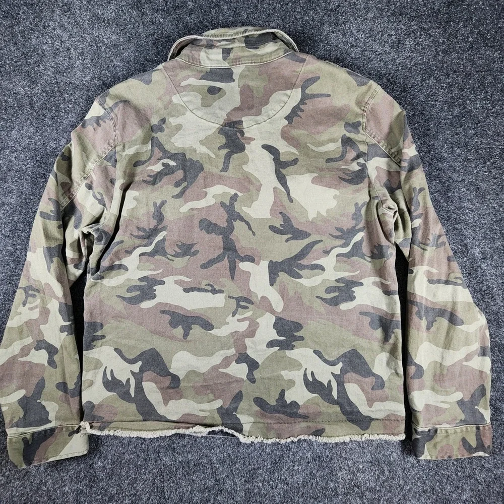 Sanctuary Utility Jacket Womens L Green Camo Frayed Hem Military Shirt Jacket